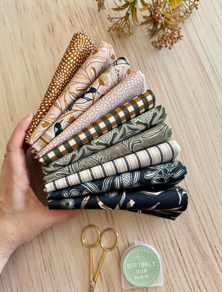 100% Cotton Quilting Fabric 10 Fat Quarter Bundle - Bushland Beauty