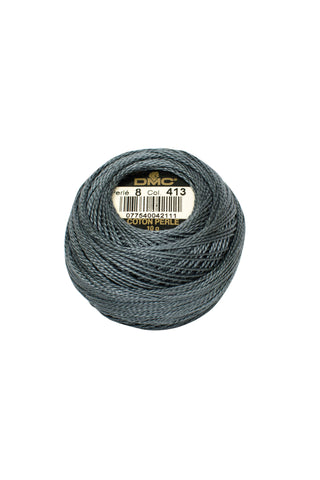 DMC Perle 8 thread- 413 Dark Pewter Grey