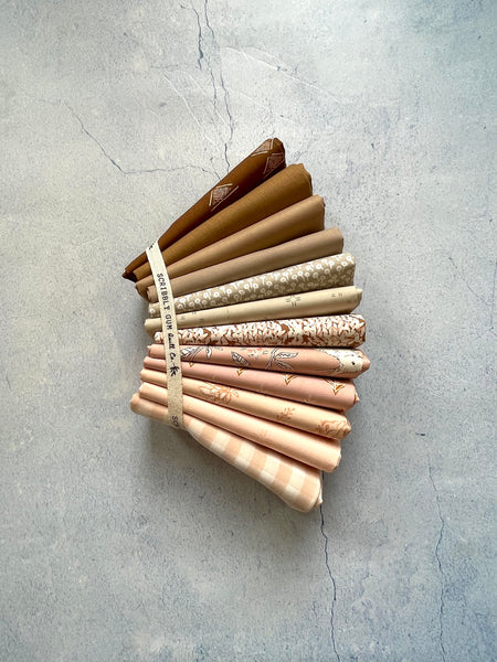 Curated fat quarter bundle ‘Oops Forgot the Vanilla’- 12 Fat Quarters (Art Gallery Fabrics, Robert Kaufman & Rifle Paper Co)