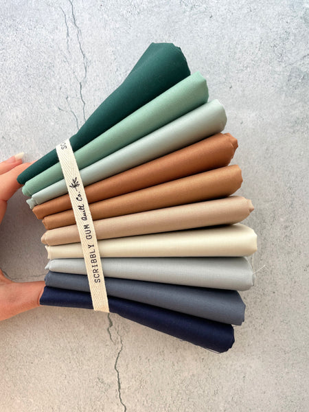 Curated Fat Quarter Bundle- 'Bryant Park Library' (10) Fat Quarters (Kona, Bella, Pure Solids and Devonstone solids)
