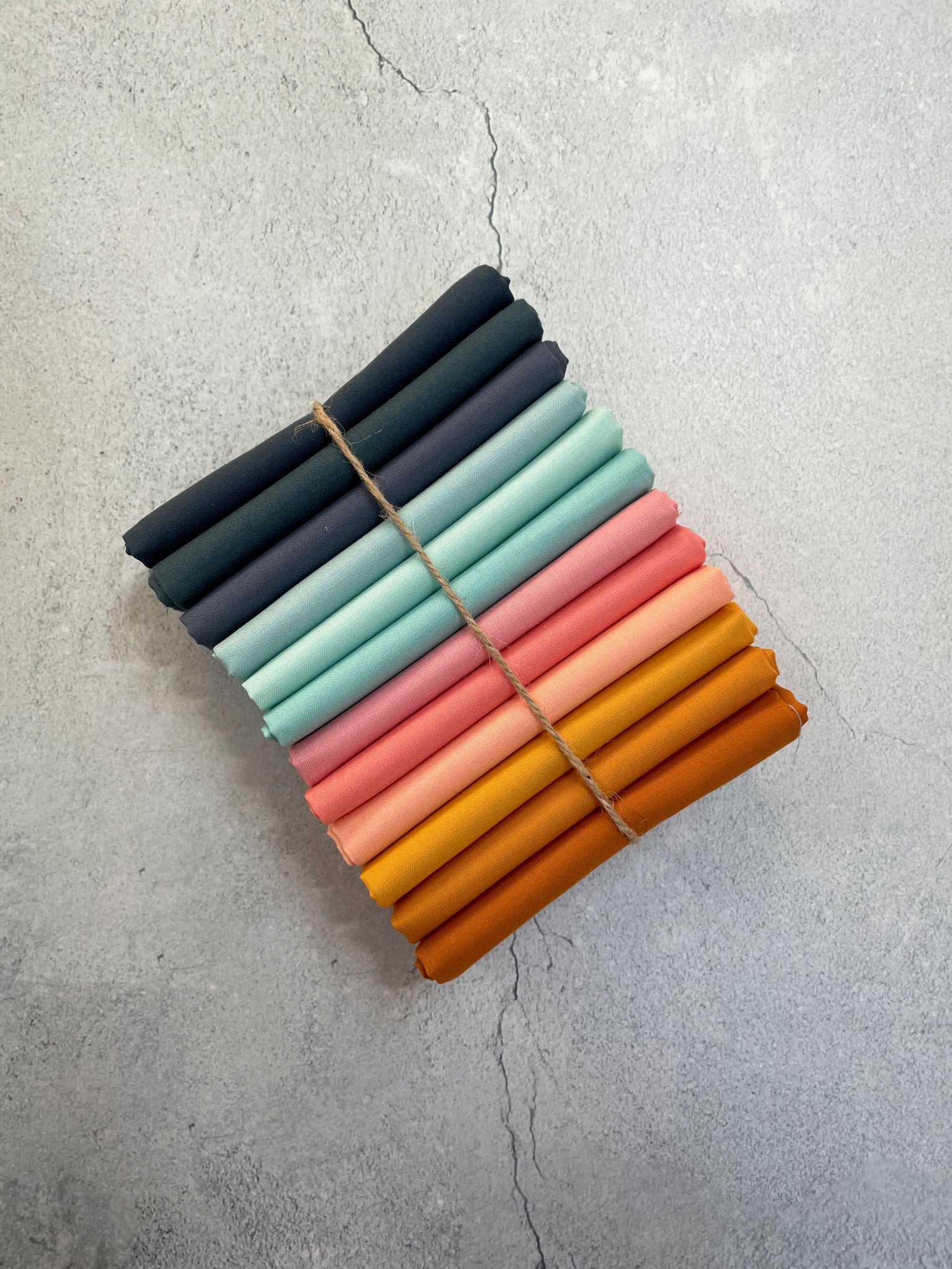 Curated Fat Quarter Bundle- 'Sierra Madre' (12) Fat Quarters (Kona, Bella and Devonstone solids)