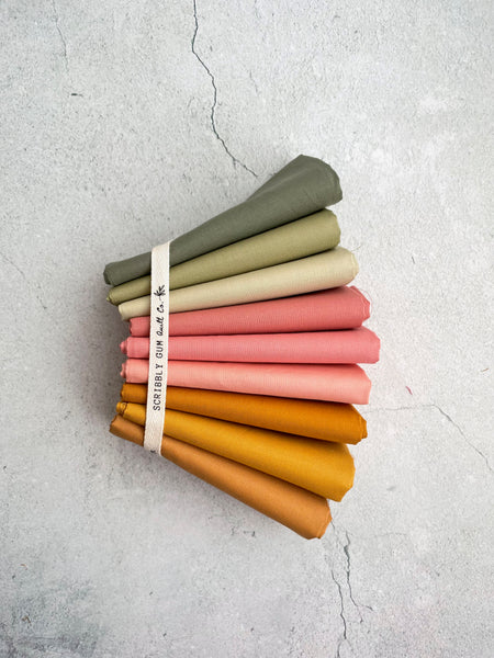 Curated fat quarter bundle ‘Little Sandy Oasis’- 9 Fat Quarters (Kona, Bella, Devonstone)