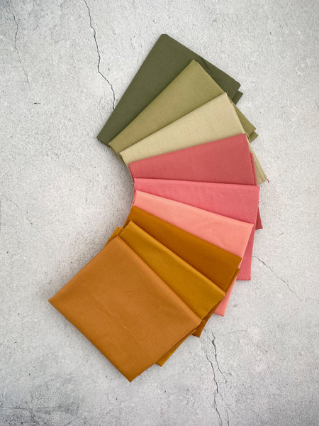 Curated fat quarter bundle ‘Little Sandy Oasis’- 9 Fat Quarters (Kona, Bella, Devonstone)
