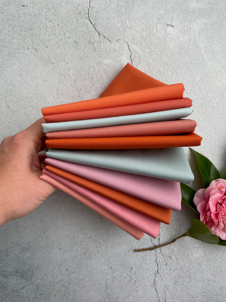 Curated Fat Quarter Bundle- 'Valentines in Oslo' (10) Fat Quarters (Art Gallery Fabric Pure Solids, Kona, Bella and Devonstone solids)