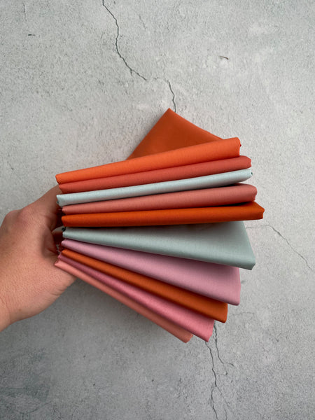 Curated Fat Quarter Bundle- 'Valentines in Oslo' (10) Fat Quarters (Art Gallery Fabric Pure Solids, Kona, Bella and Devonstone solids)