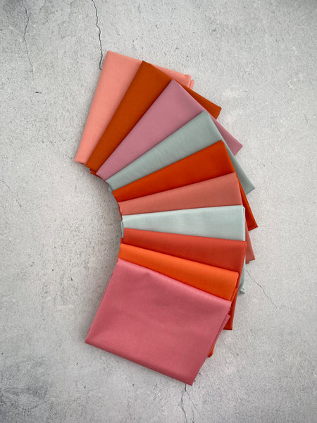 Curated Fat Quarter Bundle- 'Valentines in Oslo' (10) Fat Quarters (Art Gallery Fabric Pure Solids, Kona, Bella and Devonstone solids)