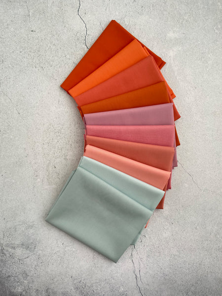 Curated Fat Quarter Bundle- 'Valentines in Oslo' (10) Fat Quarters (Art Gallery Fabric Pure Solids, Kona, Bella and Devonstone solids)