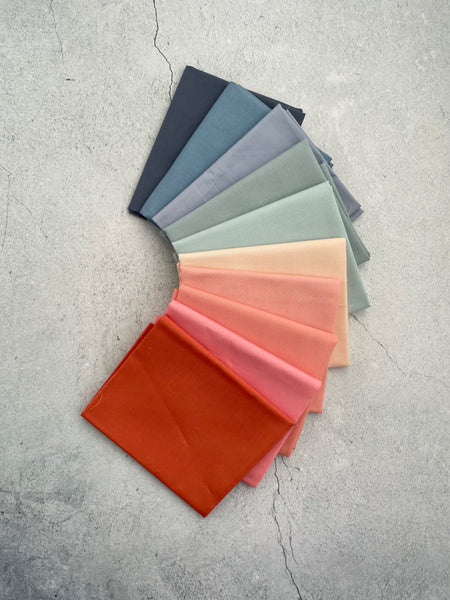 Curated Fat Quarter Bundle- 'Jammy Scones' (10) Fat Quarters (Art Gallery Fabric Pure Solids, Kona, Bella and Devonstone solids)
