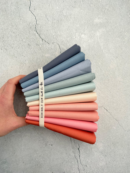 Curated Fat Quarter Bundle- 'Jammy Scones' (10) Fat Quarters (Art Gallery Fabric Pure Solids, Kona, Bella and Devonstone solids)