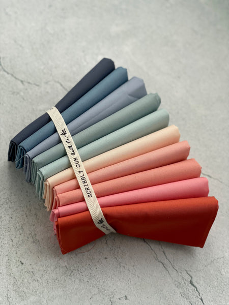Curated Fat Quarter Bundle- 'Jammy Scones' (10) Fat Quarters (Art Gallery Fabric Pure Solids, Kona, Bella and Devonstone solids)