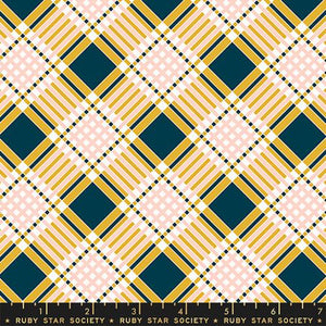 Strawberry and Friends by Ruby Star Society - Plaid Geometric Check Tartan Goldenrod (sold in 25cm  (10") increments)