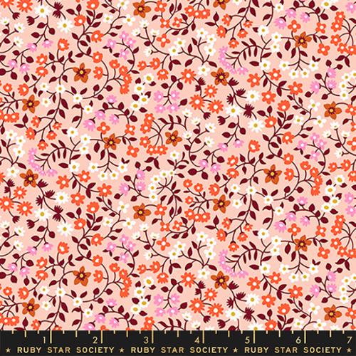 Strawberry and Friends by Ruby Star Society - Clothesline Floral Flower Calico Peach (sold in 25cm  (10") increments)