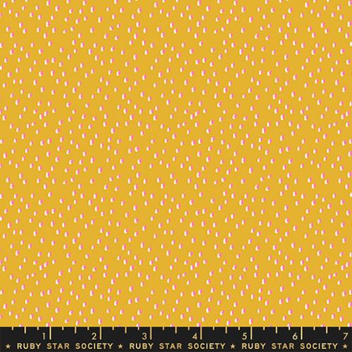 Strawberry and Friends by Ruby Star Society - Strawberry Seeds Blender Polka Dot Goldenrod (sold in 25cm  (10") increments)