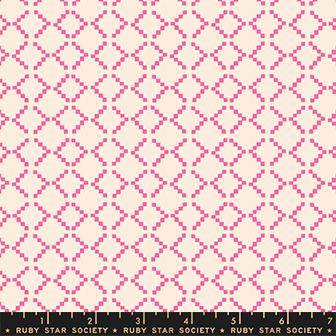 Honey by Ruby Star Society - Tiny Tiles Geometric Squares Neon Pink Natural (sold in 25cm  (10") increments)