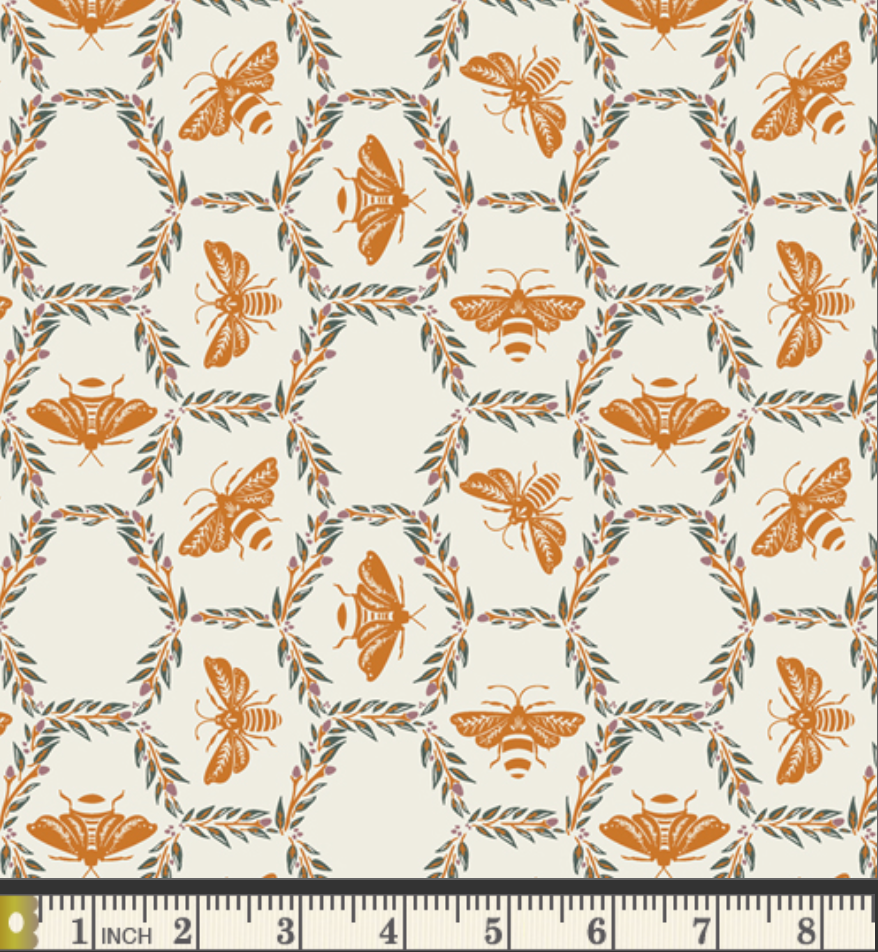 SALE Season & Spice by Art Gallery Fabrics -  Bee Wreath (sold in 25cm  (10") increments)