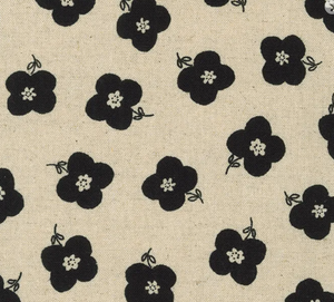 Kaufman Sevenberry Cotton Flax Prints - Black Flowers (sold in 25cm  (10") increments)