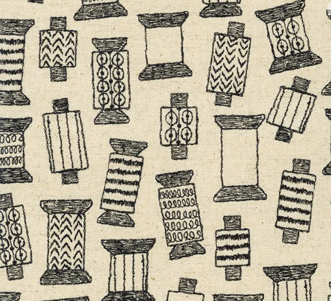 Kaufman Sevenberry Cotton Flax Prints - Taupe and Black Spools (sold in 25cm  (10") increments)