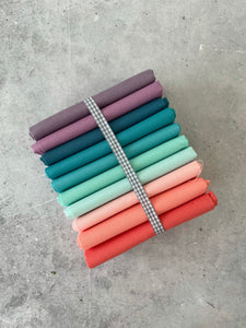 Curated Fat Quarter Bundle- 'Calypso Quartet’ 10 Fat Quarters (Kona, Moda Bella and Devonstone solids)