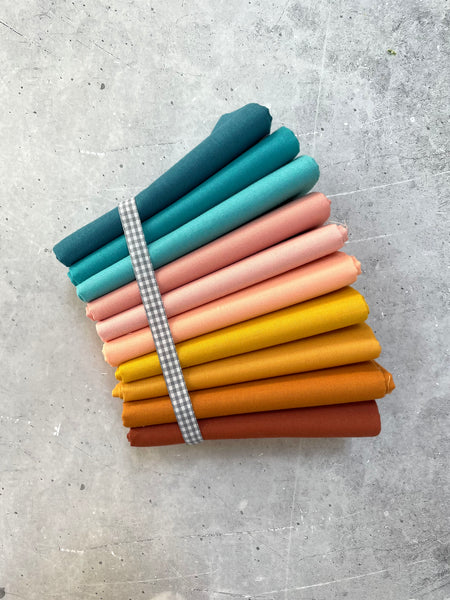 Curated Fat Quarter Bundle- 'Outback Mirage' (10) Fat Quarters (Kona, Bella and Devonstone solids)