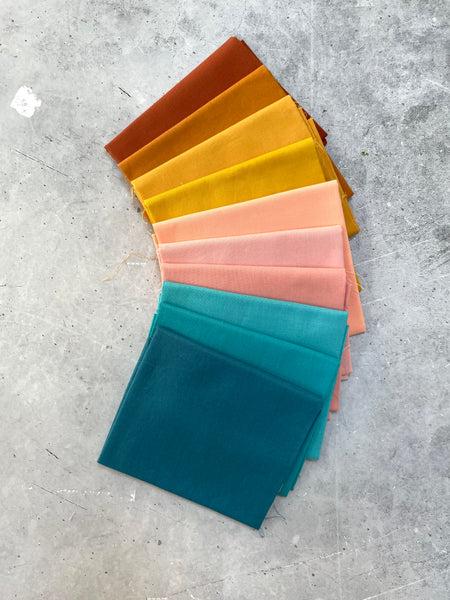 Curated Fat Quarter Bundle- 'Outback Mirage' (10) Fat Quarters (Kona, Bella and Devonstone solids)