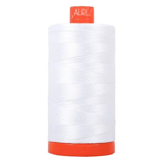 Aurifil thread - 50wt Mako 1300m spool - White (2024)