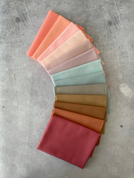 Curated Fat Quarter Bundle- 'Sonoran skies' (13) Fat Quarters (Kona, Moda Bella and Devonstone solids)