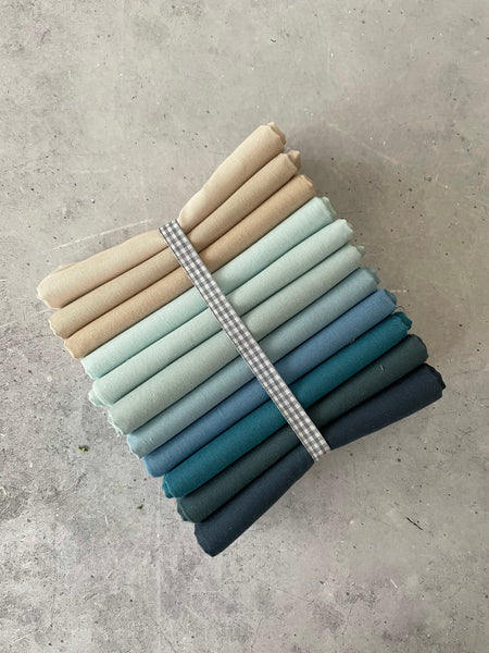 Curated Fat Quarter Bundle- 'Serendipitous Blue ' (11)  Fat Quarters (Kona, Bella solids)
