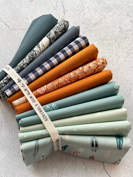 Curated Fat Quarter Bundle- 'The Innkeeper’s Ramble' 12 Fat Quarters (Art Gallery Fabrics, Bella, Kona and Riley Blake )