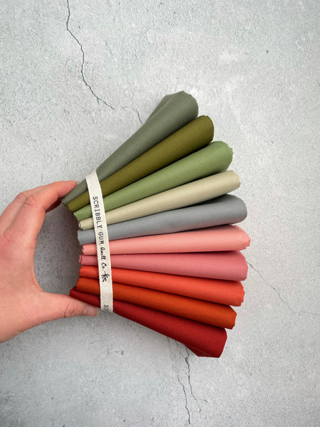 Curated Fat Quarter Bundle- 'Crimson Jamberee' (10) Fat Quarters (Art Gallery Fabric Pure Solids, Kona, Bella and Devonstone solids)