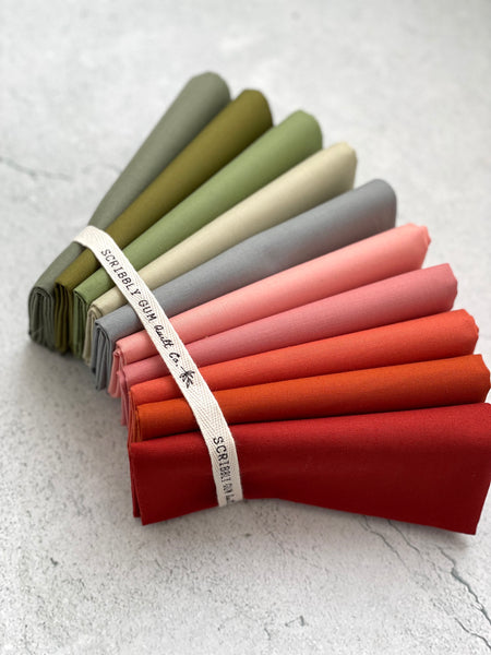 Curated Fat Quarter Bundle- 'Crimson Jamberee' (10) Fat Quarters (Art Gallery Fabric Pure Solids, Kona, Bella and Devonstone solids)