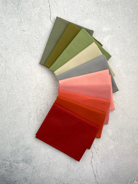 Curated Fat Quarter Bundle- 'Crimson Jamberee' (10) Fat Quarters (Art Gallery Fabric Pure Solids, Kona, Bella and Devonstone solids)