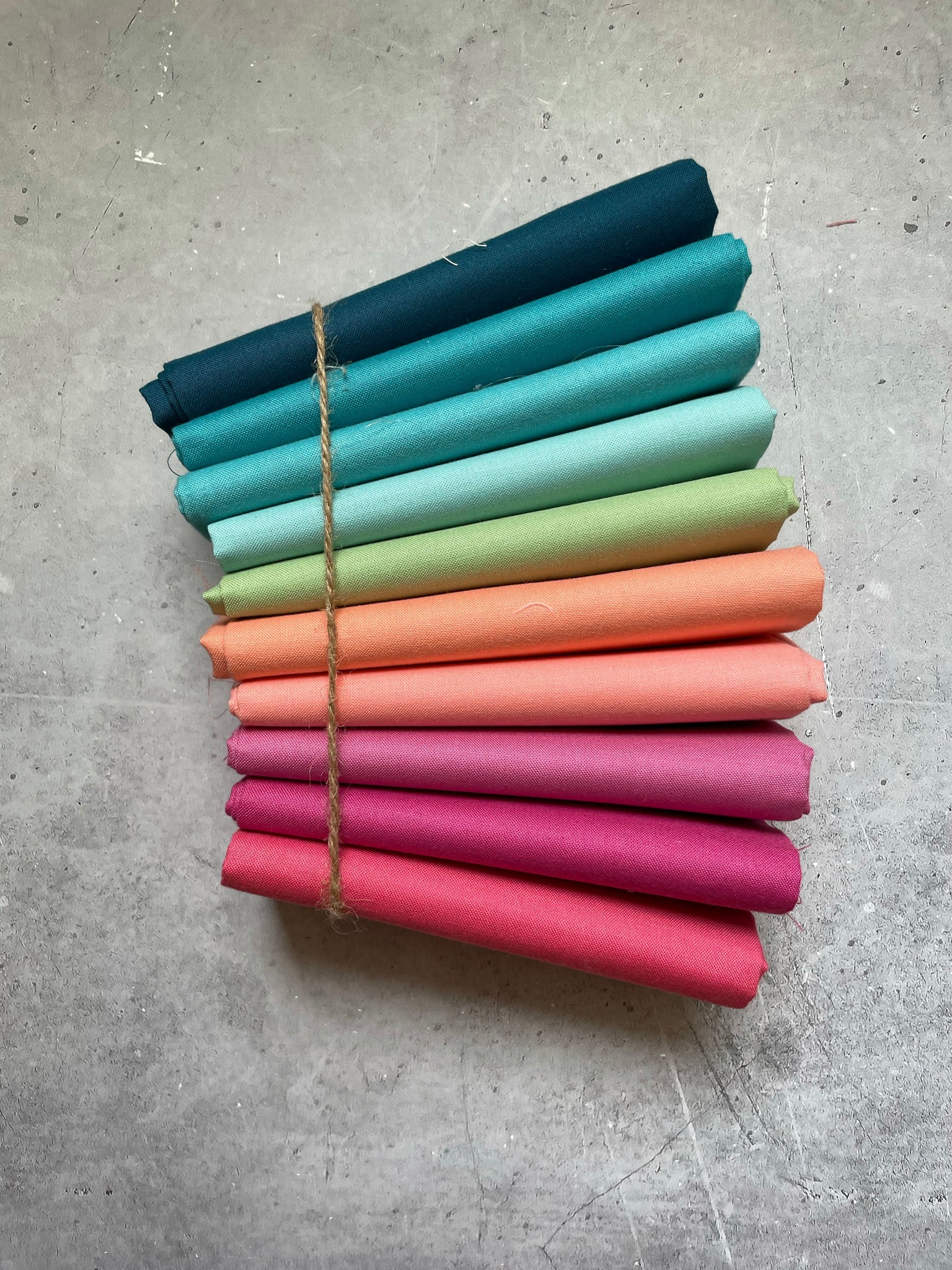 Fat Quarter Bundle- 'Retro Rainbow' (10) Fat Quarters (Kona, Bella and Devonstone solids)