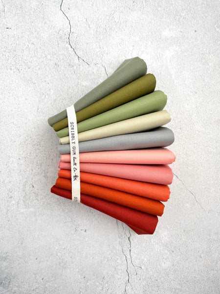 Curated Fat Quarter Bundle- 'Crimson Jamberee' (10) Fat Quarters (Art Gallery Fabric Pure Solids, Kona, Bella and Devonstone solids)